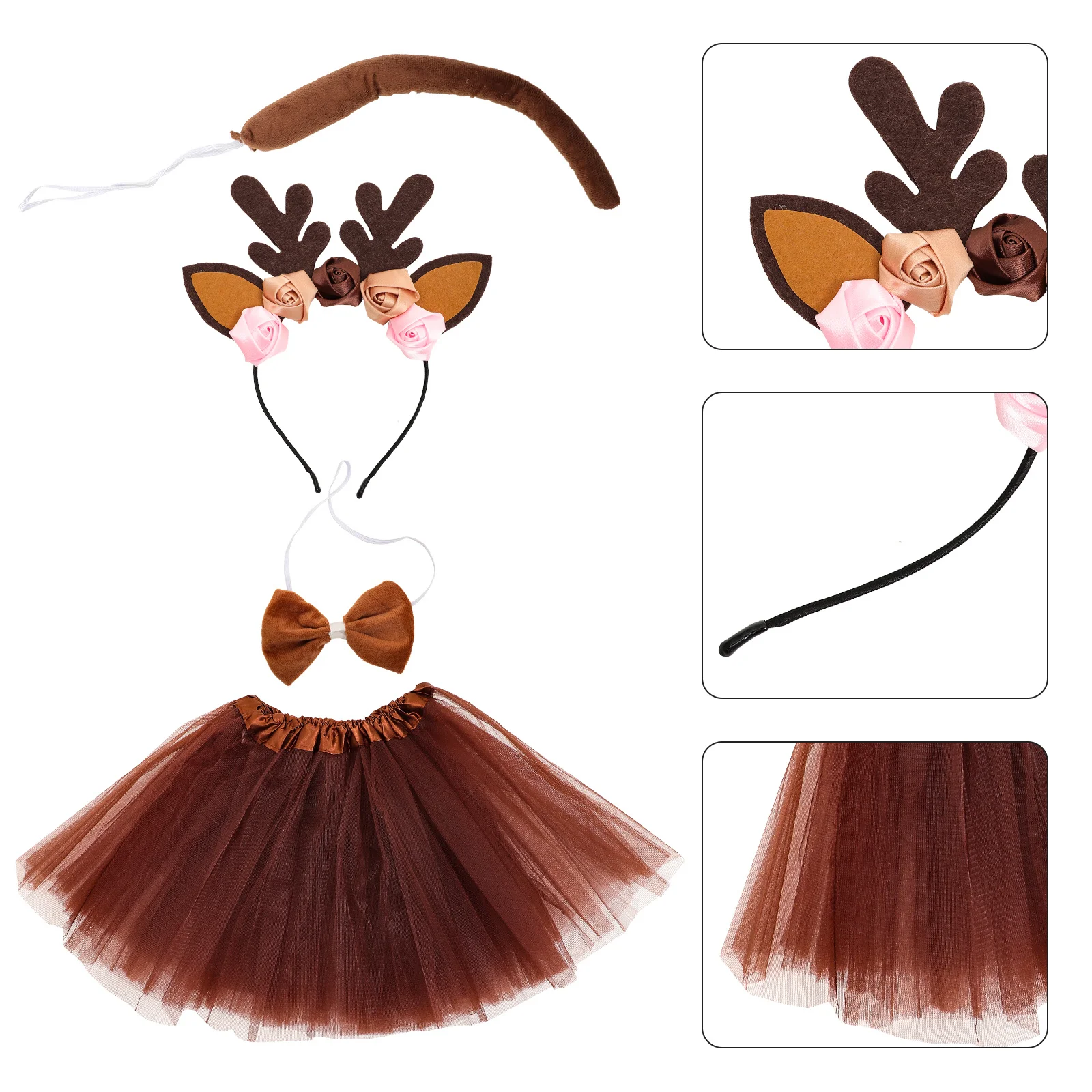 

1 set Antler Headband Deer Ears Costume Set Tutu Skirt Bowtie Tail For Halloween Party Cosplay Animal Accessories Reindeer Theme