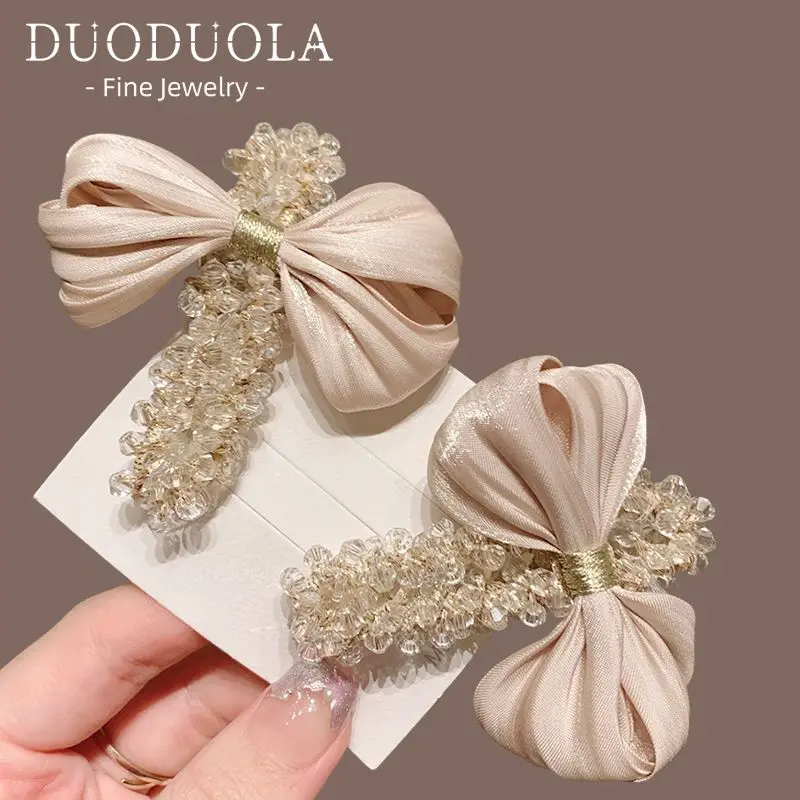 

Champagne Gold Hair Clip Elegant Crystal Bow Barrette Korean Luxury Rhinestone Hair Accessory