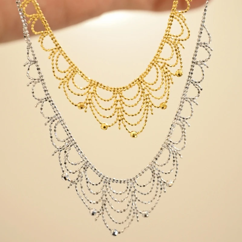BELLUX Women's Lace Necklace 925 Sterling Silver Gold-plated Mesh Clavicle Chain Italian Craftsmanship Jewelry