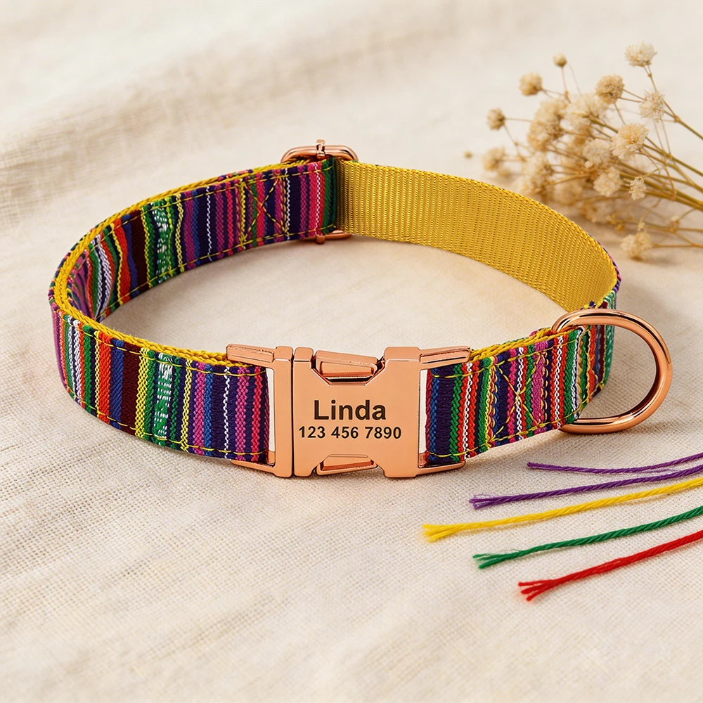 Individuelles Hundehalsband aus Nylon, Kostenlos Graviertes Haustier-ID-Halsband mit Namensschild, Verstellbare Schnalle für Kleine, Mittlere und Große Hunde – Detail 10