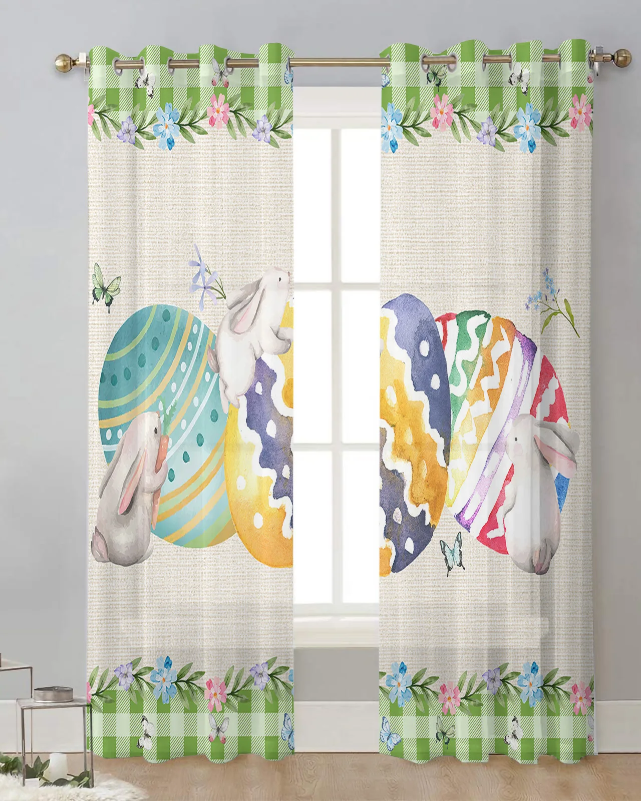 Easter Bunny Egg Sheer Curtains for Living Room Window Curtains for Kitchen Modern Tulle Voile Curtains