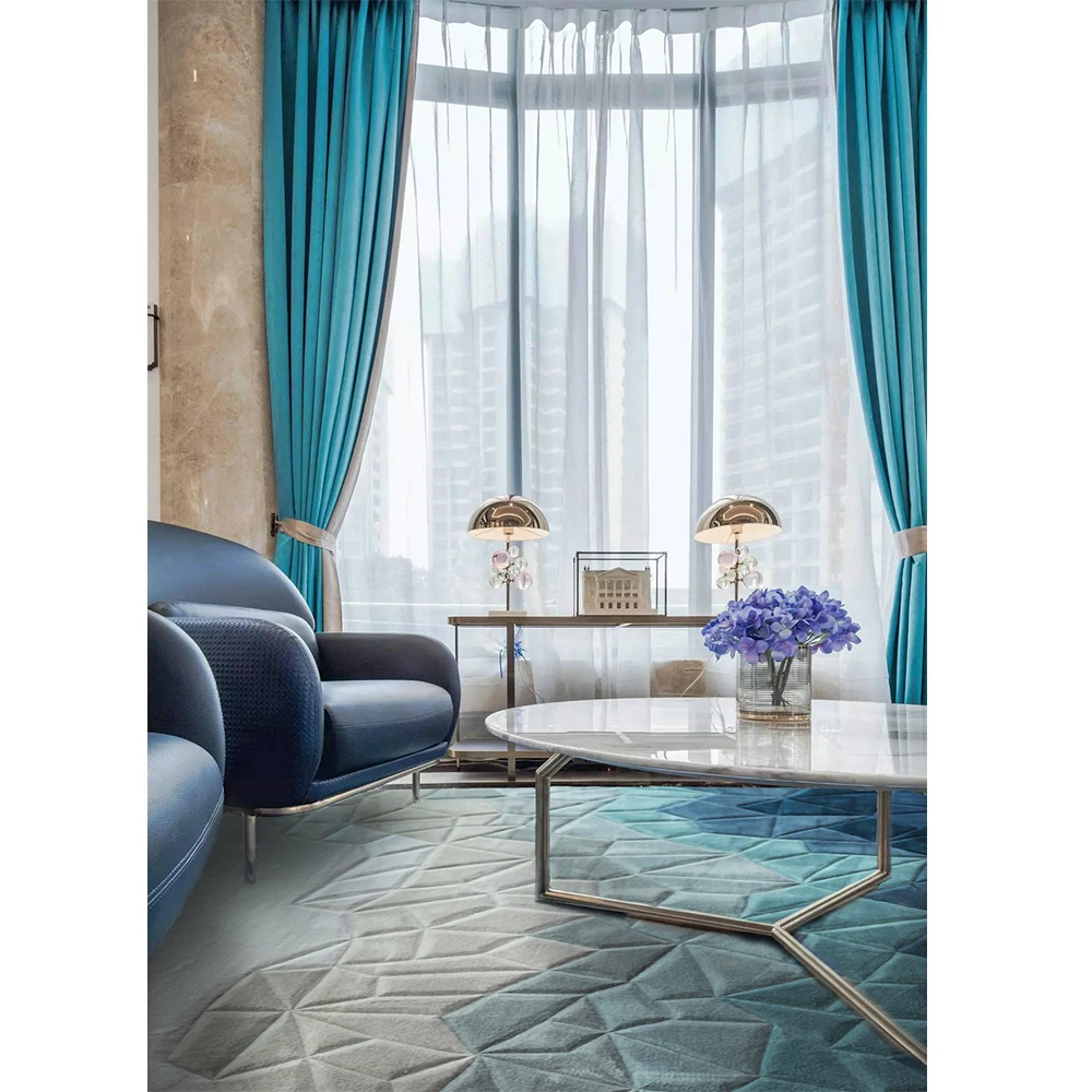 

Ocean blue gradient color cobblestone sculpture rug