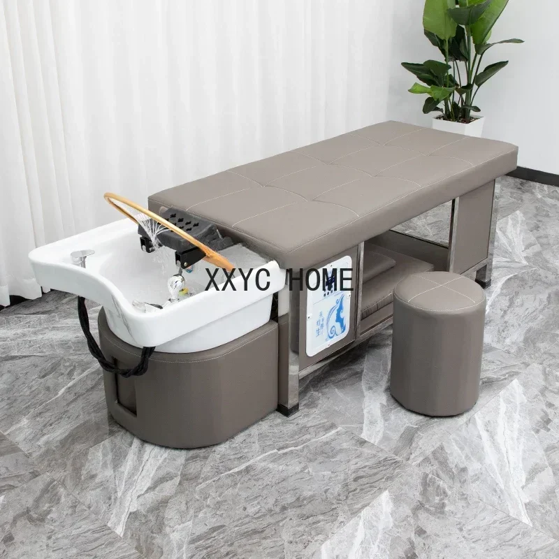

Stainless Steel Shampoo Chair Hair Flushing Bed Beauty Massage Couch Ceramic Basin Shampoo Chair
