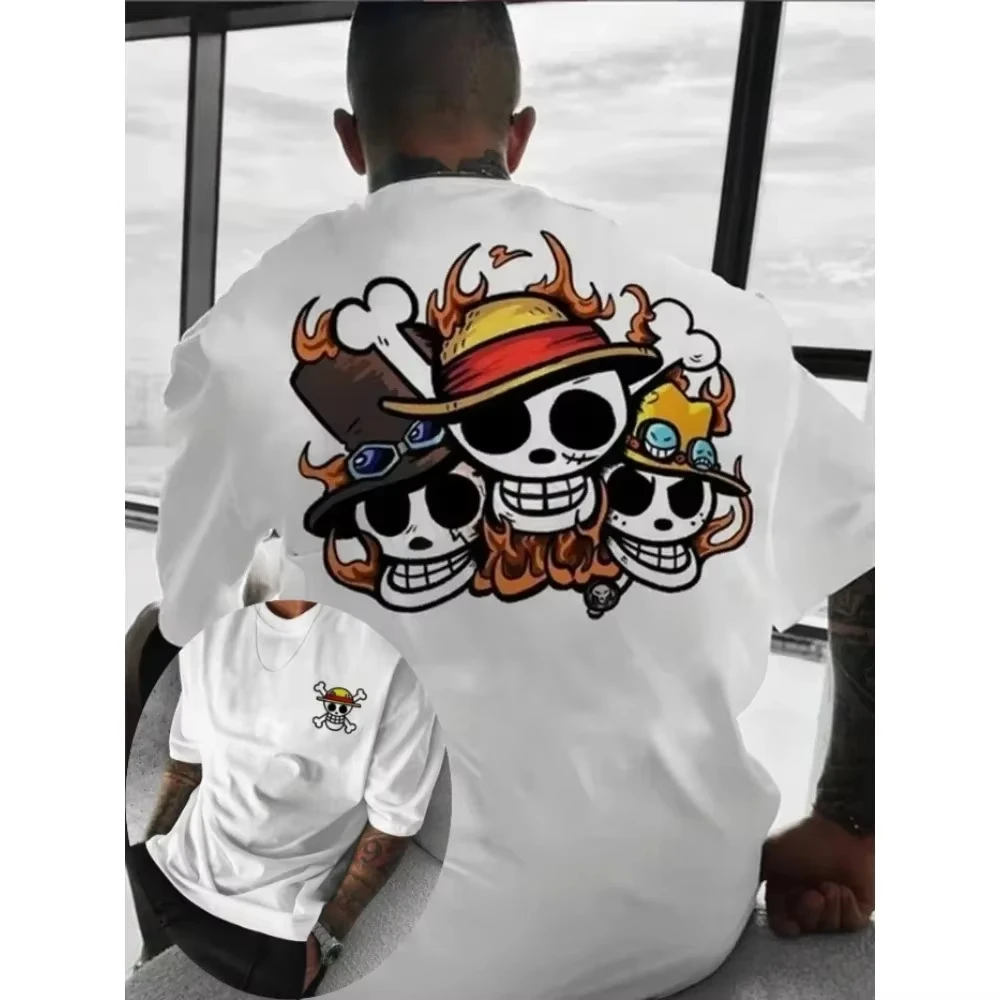 One Piece Monkey D. Luffy & Portgas D. Ace Boys' Short-Sleeved T-Shirt Anime Summer Autumn Outfit for Children and Parents