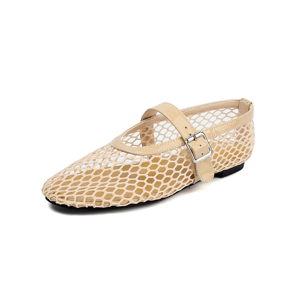 Women Mesh Mary Jane Flats Buckle Strap Hollow Out Casual Flat Shoes Summer Sandals Size 36‑48 610