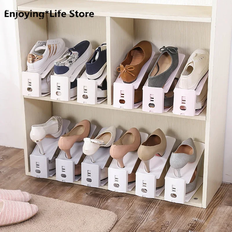 

Plastic Adjustable Shoes Storage Shelves Racks Footwear Organizer Holder Cabinet Home Organization Accessories Supplies Items