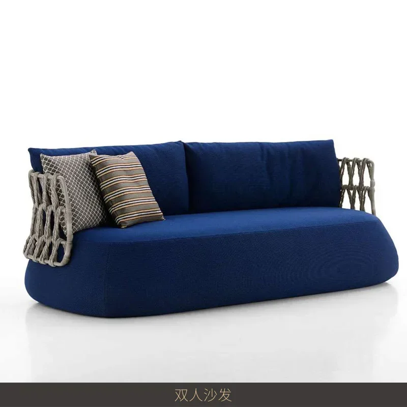 Outdoor sofa courtyard, designer hotel rattan chair, sofa rattan weave, balcony scenic sofa chair