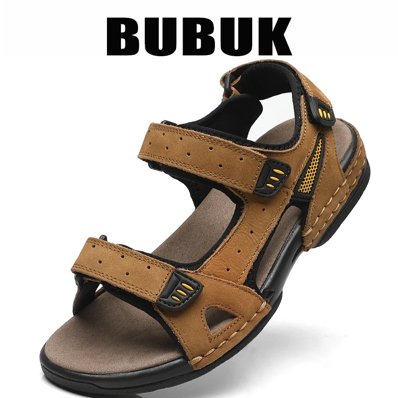 Bubuk Men's First-Layer Cowhide Leather Beach Sandals, Summer Outdoor Hiking Shoes, Lightweight Water Shoes, with Arch Support, Stylish Breathable Casual Men's Shoes, Suitable for Travel, Hiking, and Commuting