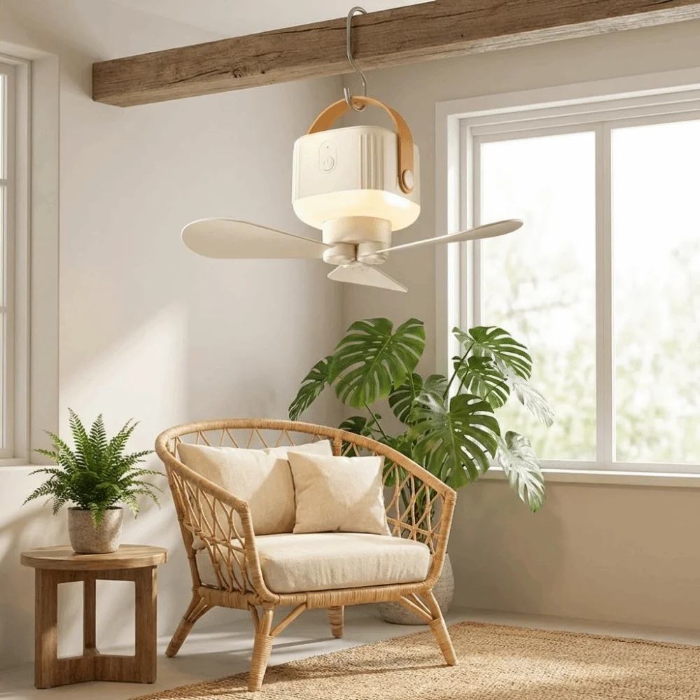 

Перезаряжаемый потолочный вентилятор с LED-подсветкой и пультом ДУ, 3 скорости, подвесной светильник-вентилятор