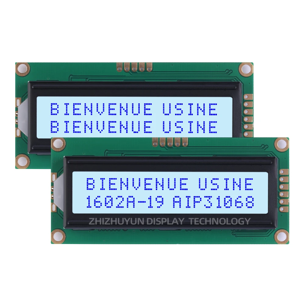 1602A-19 Character Dot Matrix Screen Multilingual Module European With Backlit LCD Screen Gray Film Black Text