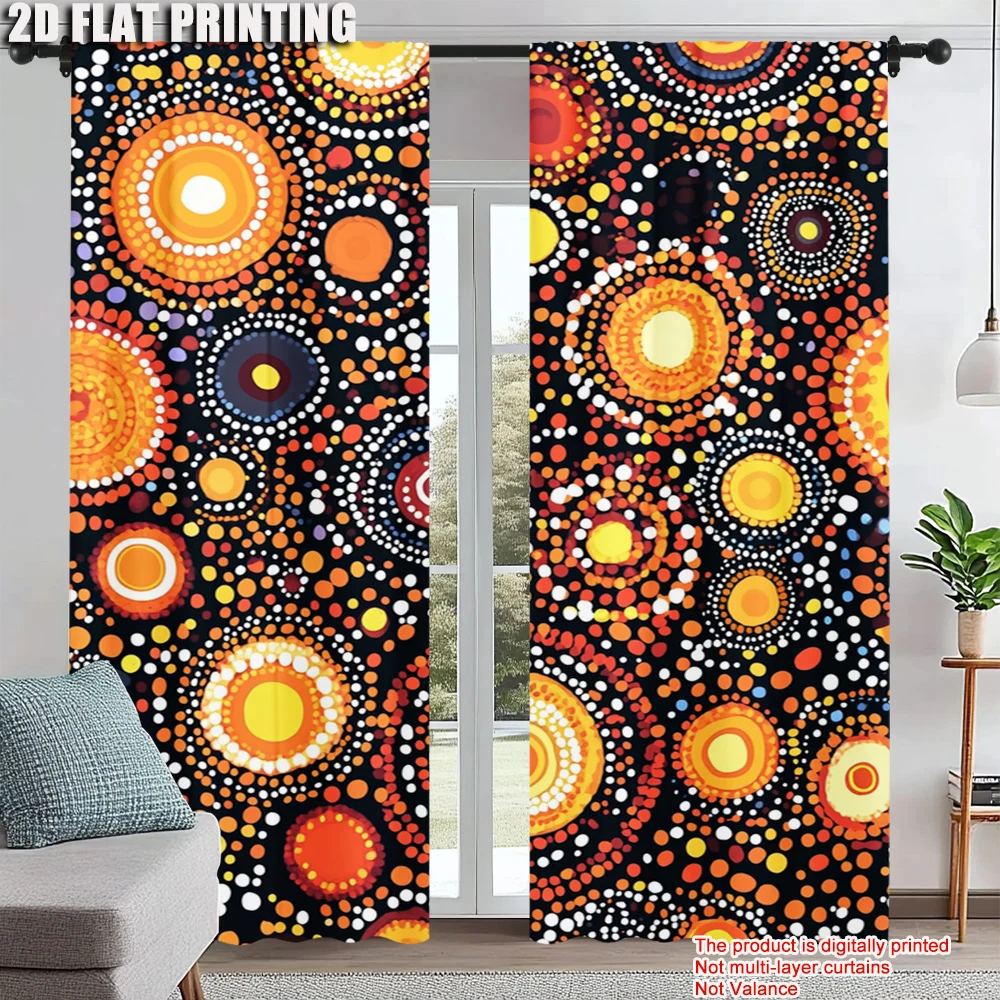 

2Pcs Bohemian Aboriginal Circle Pattern Window Curtains Rod Pocket Polyester Material Drapes For Bedroom Living Room Office