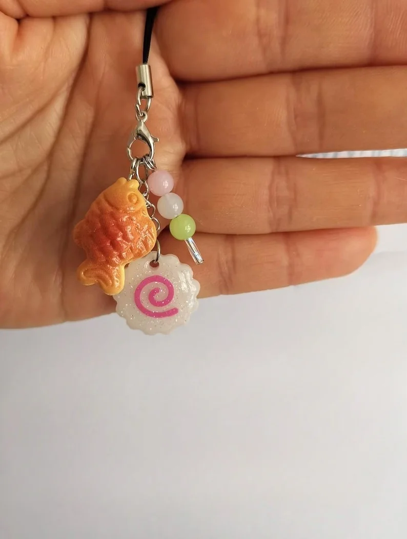 Kawaii Japanese Street Food Taiyaki, Narutomaki Fish Cake, Phone lanyard Keychain, Asian Food Phone Charm,Fish Bread Phone Charm - view 3