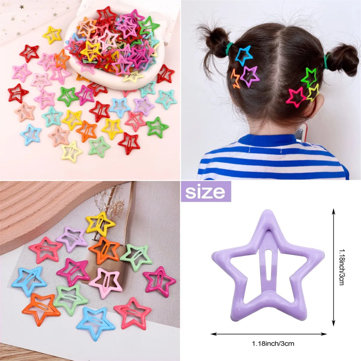 30Pcs Random Colorful Star BB Hairclips Girls  Cute Star Barrettes Women Simple Metal Snap Clip Headdress Hair Jewelry Accessori