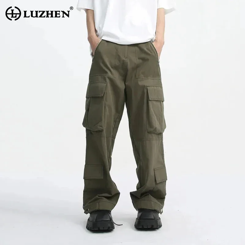 

LUZHEN Trendy Pants Casual Fashion Men Vintage Multi-pocket Cargo Zipper Design Loose Male 2024 Summer New Free Shipping 9C5678