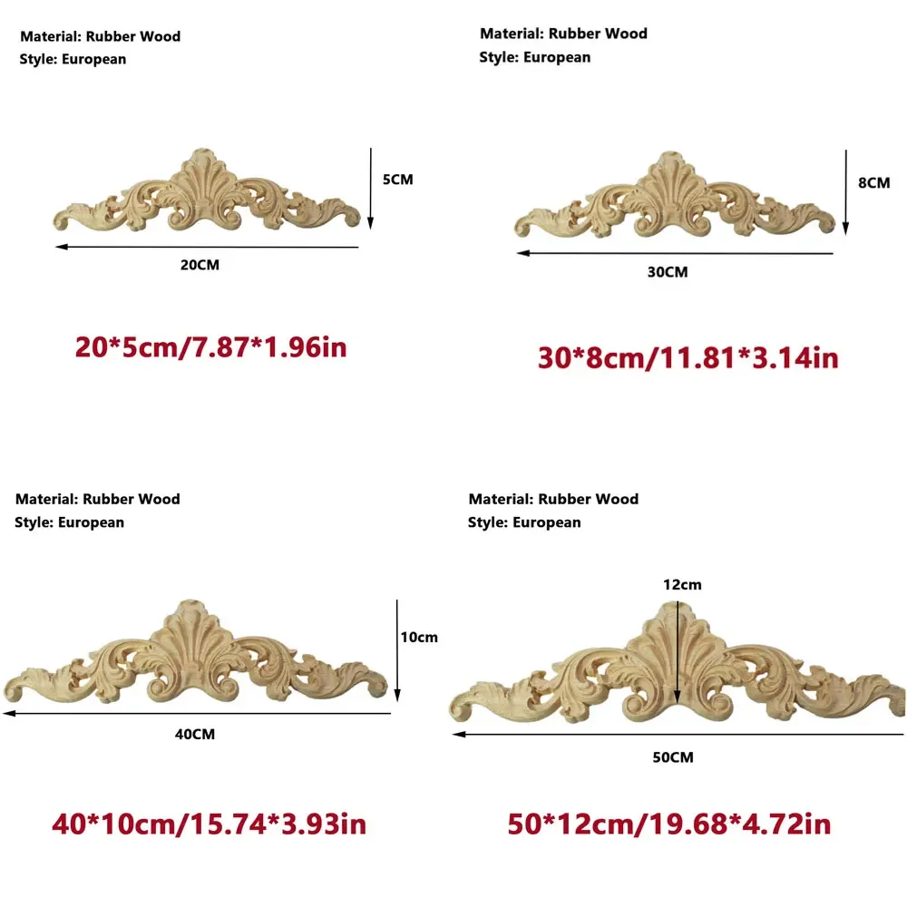 2pcs 20/30/40/50cm Wood Carved Mouldings Long Onlay Applique Unpainted Frame Solid Wood Door Decor European Style Applique