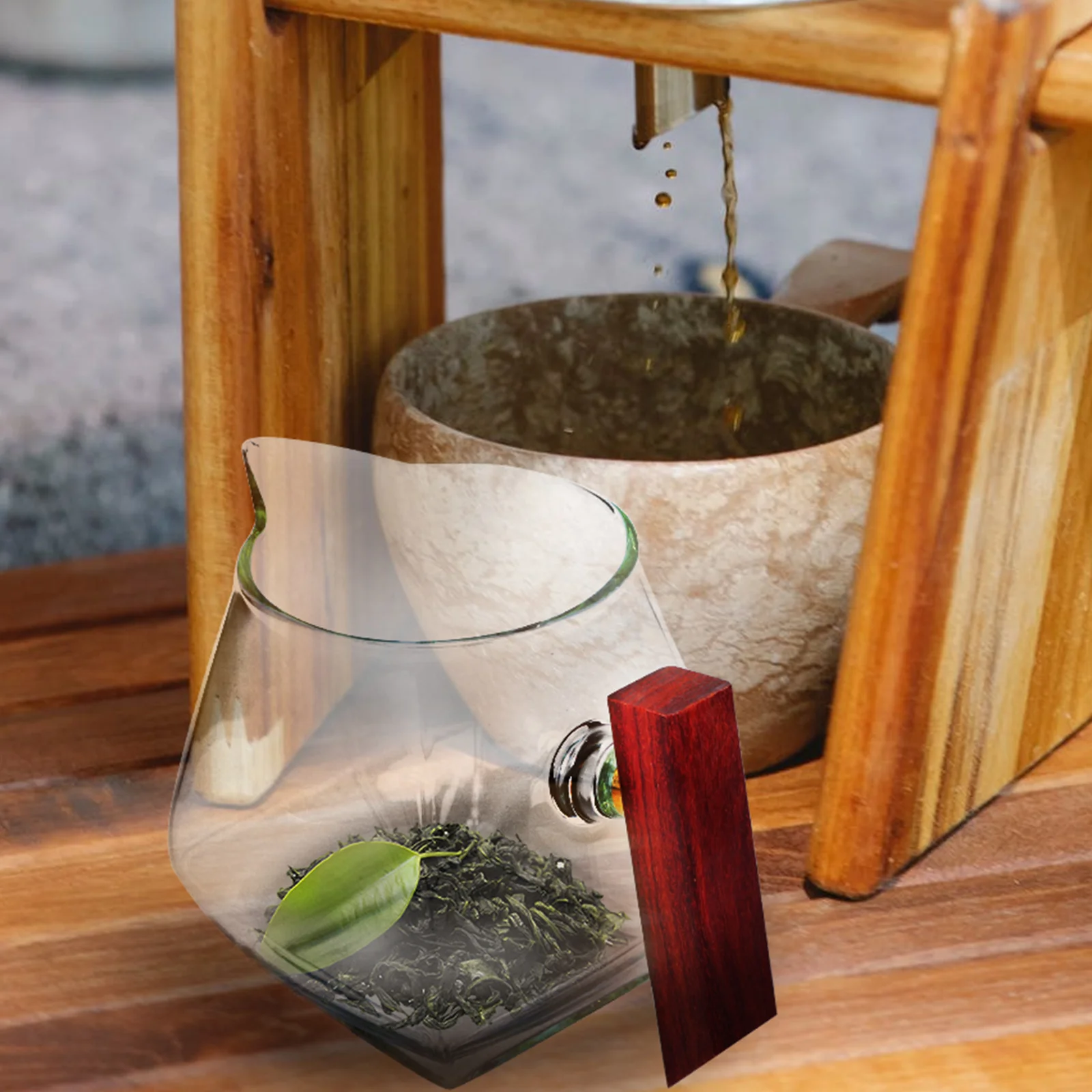 

Wooden Handle Glass Dispenser Heat Resistant Transparent Public Cup Japanese Style Side Handle For Scented Green Black Fair Cup