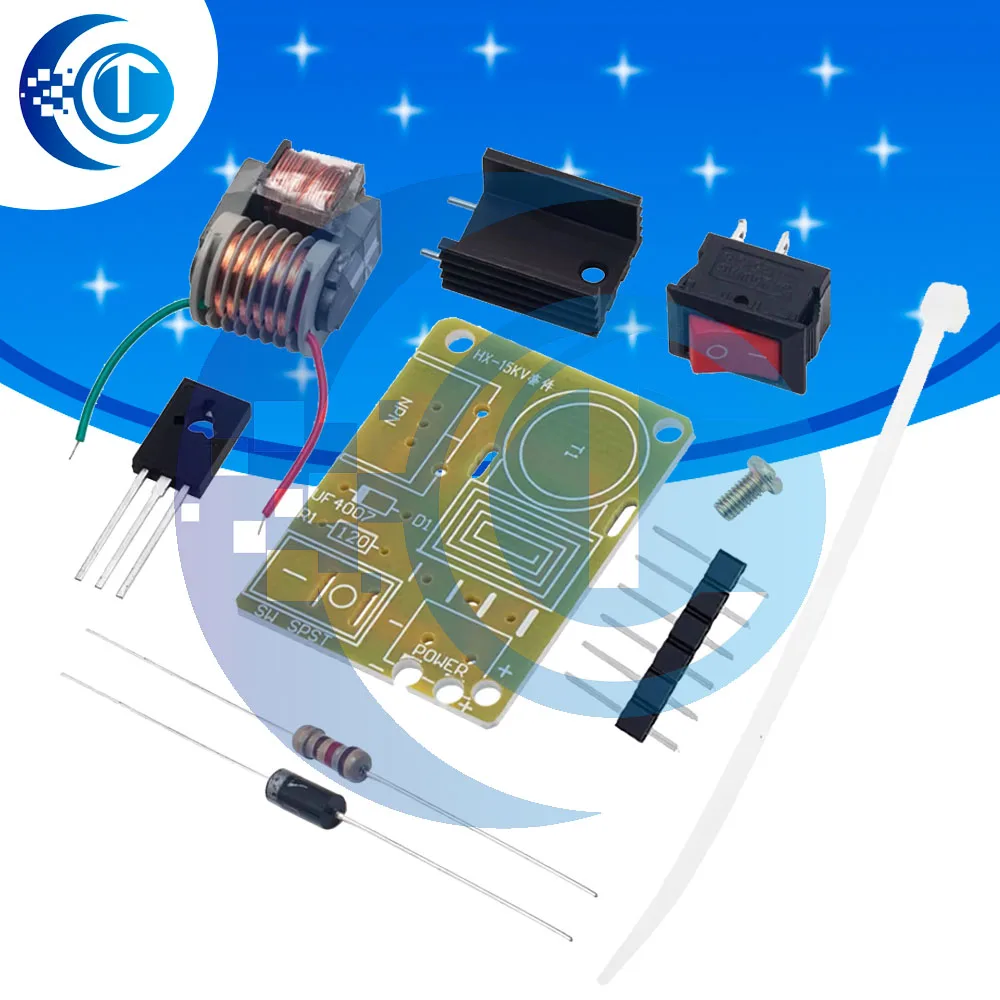 Комплект высоковольтного инвертора Maker – генератор дуги 15 кВ с трансформатором U-образной формы (преобразование 3,7 В 18650 в DC 15 кВ)