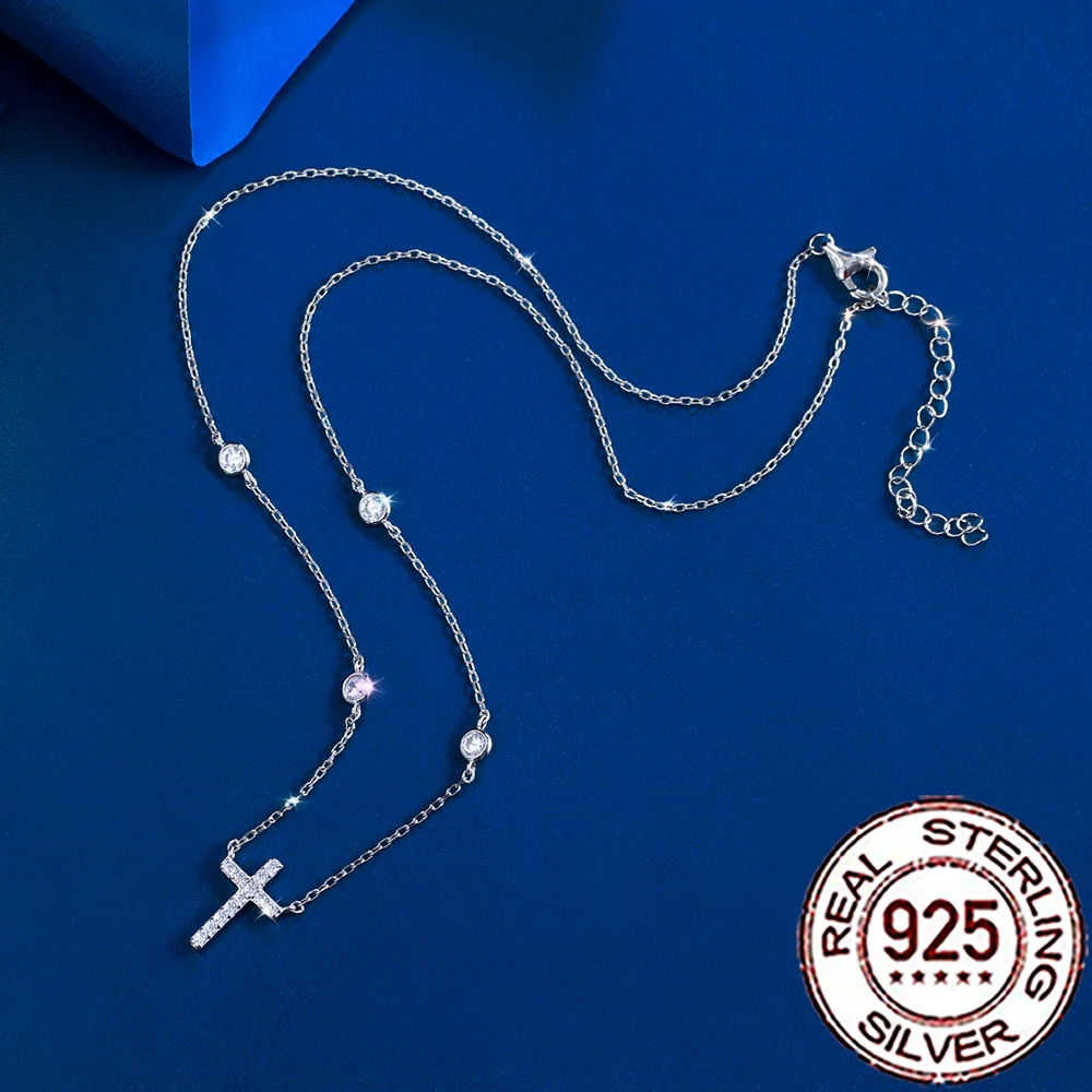 CWWZircons Halskette mit Anhänger aus 925er-Sterlingsilber, eleganter Zirkonia, Kreuzform, für Damen, Jahrestag, edler Schmuck, Geschenk SD057 – Detail 11