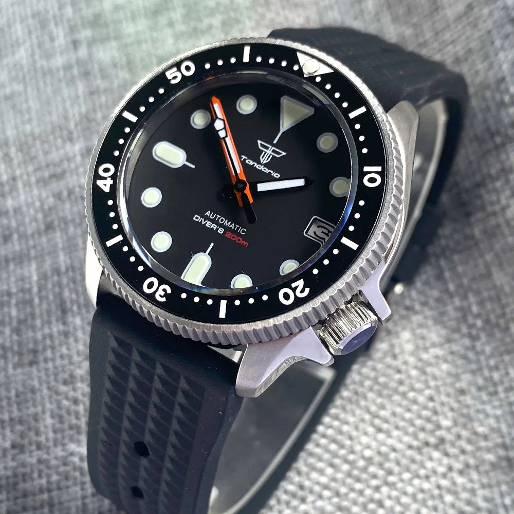 Imagem -02 - Tandorio 37 mm Nh35a Preto 20atm Swim Diving Vestido Automático Relógio de Pulso para Homens Sapphire Glass Rotating Bezel Luminous Skx013