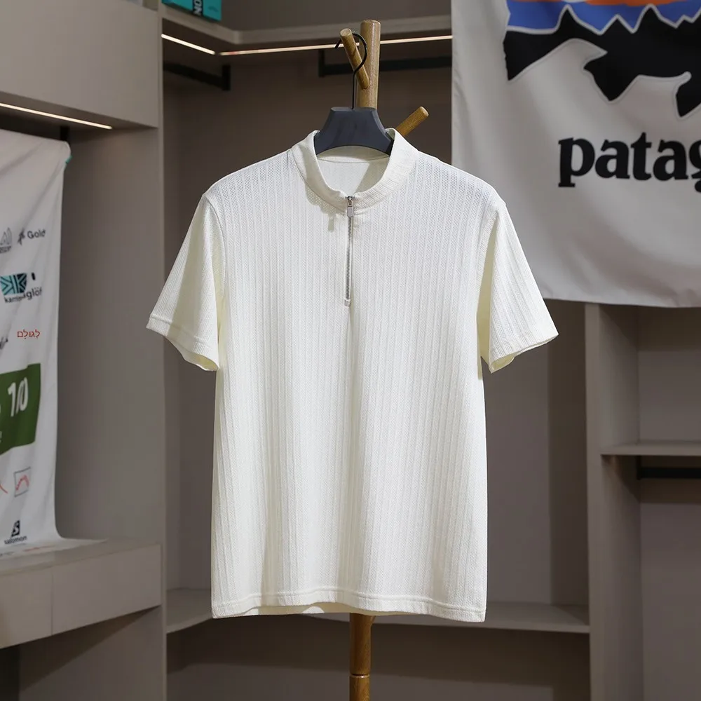 Sporty Men's T-Shirt Breathable Quick Dry Summer Outdoor Short Sleeve Stand Collar Cotton Blend Fashion Urban Style