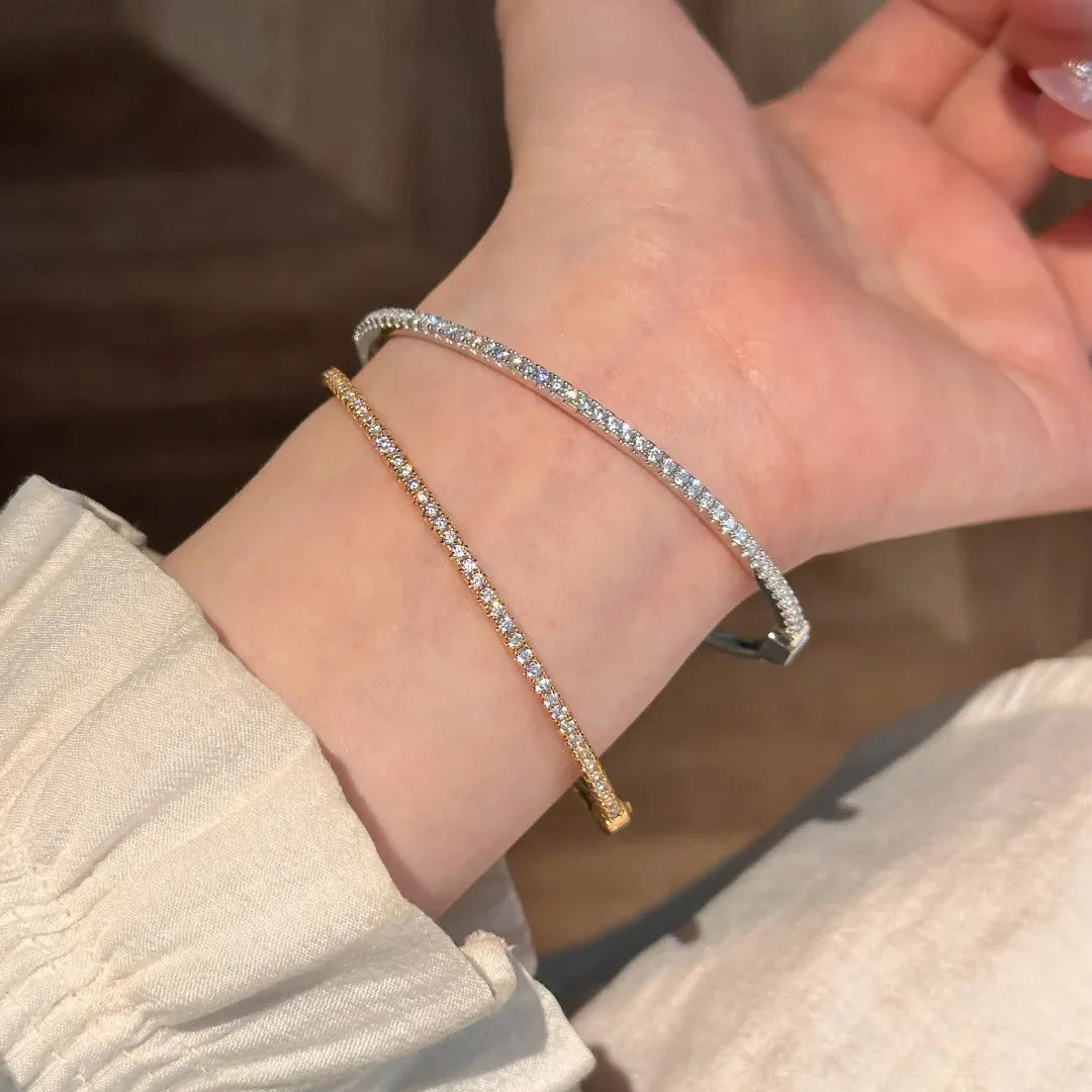 S925 Sterling Silber Armband Halbkreis-Diamant Damenmode Leichter Luxus Exquisites Bruchdiamant Zigeuner-Armband – Detail 5