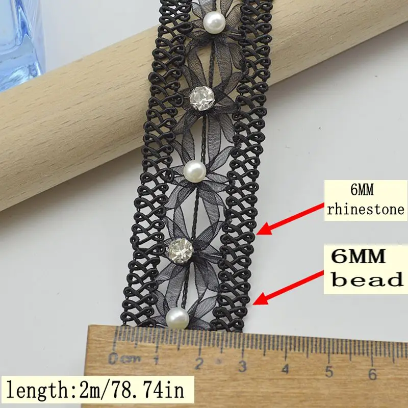 New 2Meters/78.74In Per Pack Exquisite Style Hairband Guangzhou Garment Accessories Snow Yarn Rice Pattern 6mm Beaded Lace Webbing