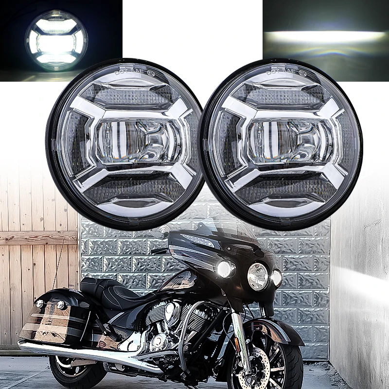 

2PCS 4.5inch Motorcycle LED Fog Light with DRL Halo Auxiliary Light Bulb Round 4.5" Passing Lamp for Moto Softail Road King