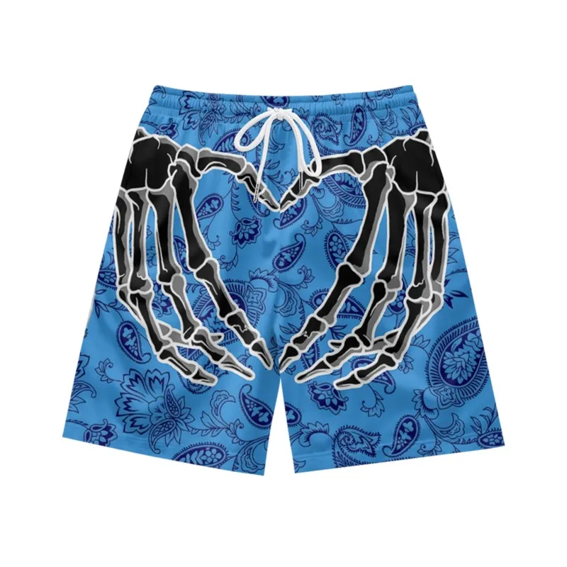 Love Finger Skeleton Creative Fashion Casual Personality Loose Fashion Summer Men's Sports Basketball Shorts Blue