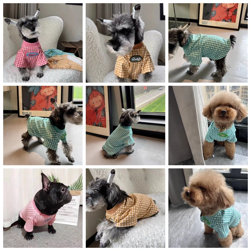 Pakaian kaos kotak-kotak anjing peliharaan pakaian Fashion anjing Super kecil lucu Chihuahua cetak musim semi musim panas Pink anak laki-laki perempuan