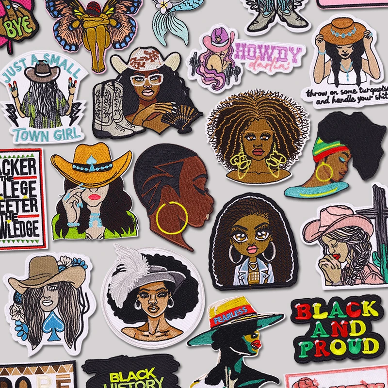 Black Women Series Embroidered Patches Cartoon Patch DIY Cowgirls Patches For Clothes Iron Patches For Clothing Jackets Badges