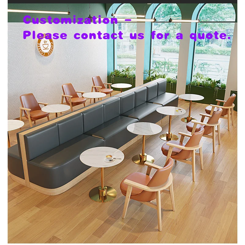 custom.Luxury Coffee Shop Furniture Set Leather Booth and Chairs Stone Table Cafe Shop Milk Tea Restaurant
