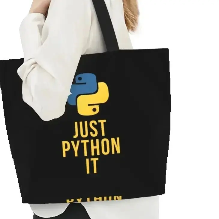 

Print Inspiration Python Developer Tote Shopping Bags Washable Canvas Shoulder Shopper Programing Language Code Coder Handbag