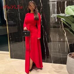 Meiyijia O-Neck Crepe Ruffles Sash Long-Sleeves Floor-Length robes de soirée  فساتين سهرة  Arabia 2024 Sexy Evening Dresses