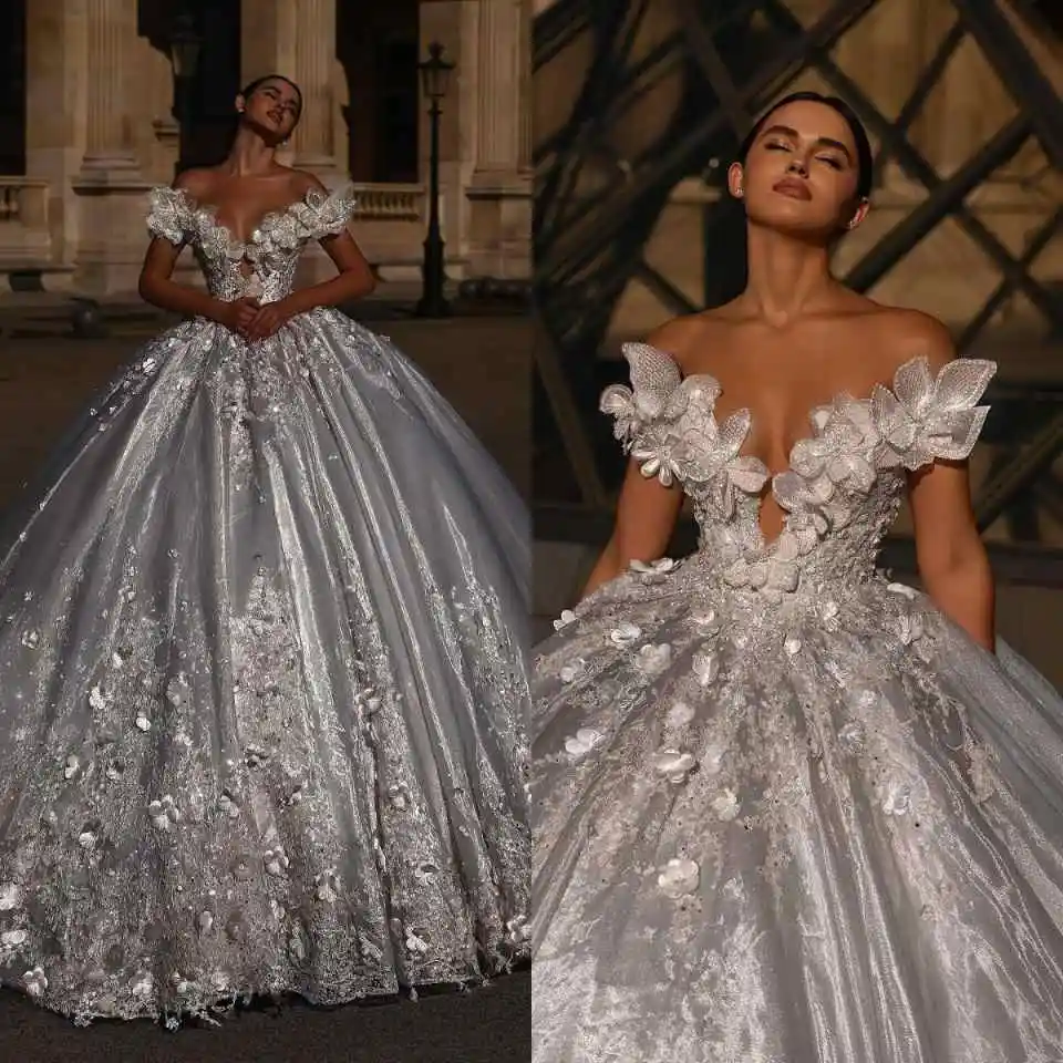 

Роскошное свадебное платье с открытыми плечами, бальное платье, элегантное кружевное свадебное платье с аппликацией, индивидуальное платье со шлейфом, платья de novia