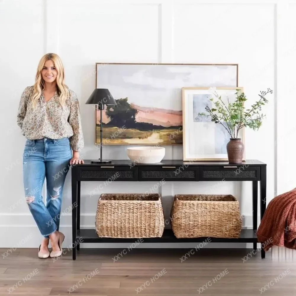 

Консольный столик KRetro из массива дерева в стиле французского средневековья для прихожей, пристенный декоративный шкафчик для гостиной