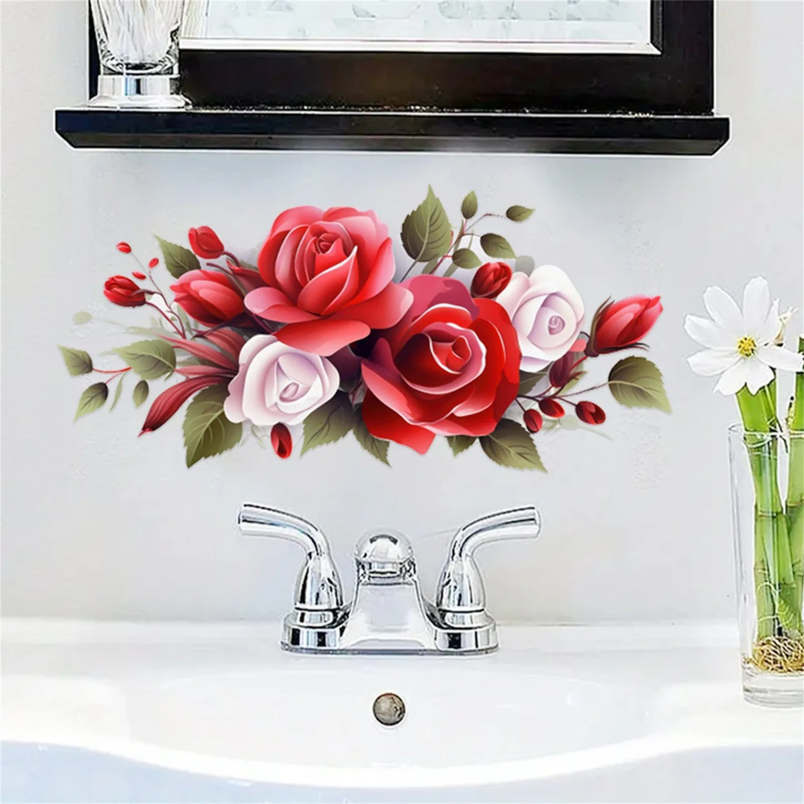 Valentine'S Day Red Rose Wall Sticker Removable Floral Decal For Bathroom Living Room Entryway Romantic Home Decor 2026 Trending