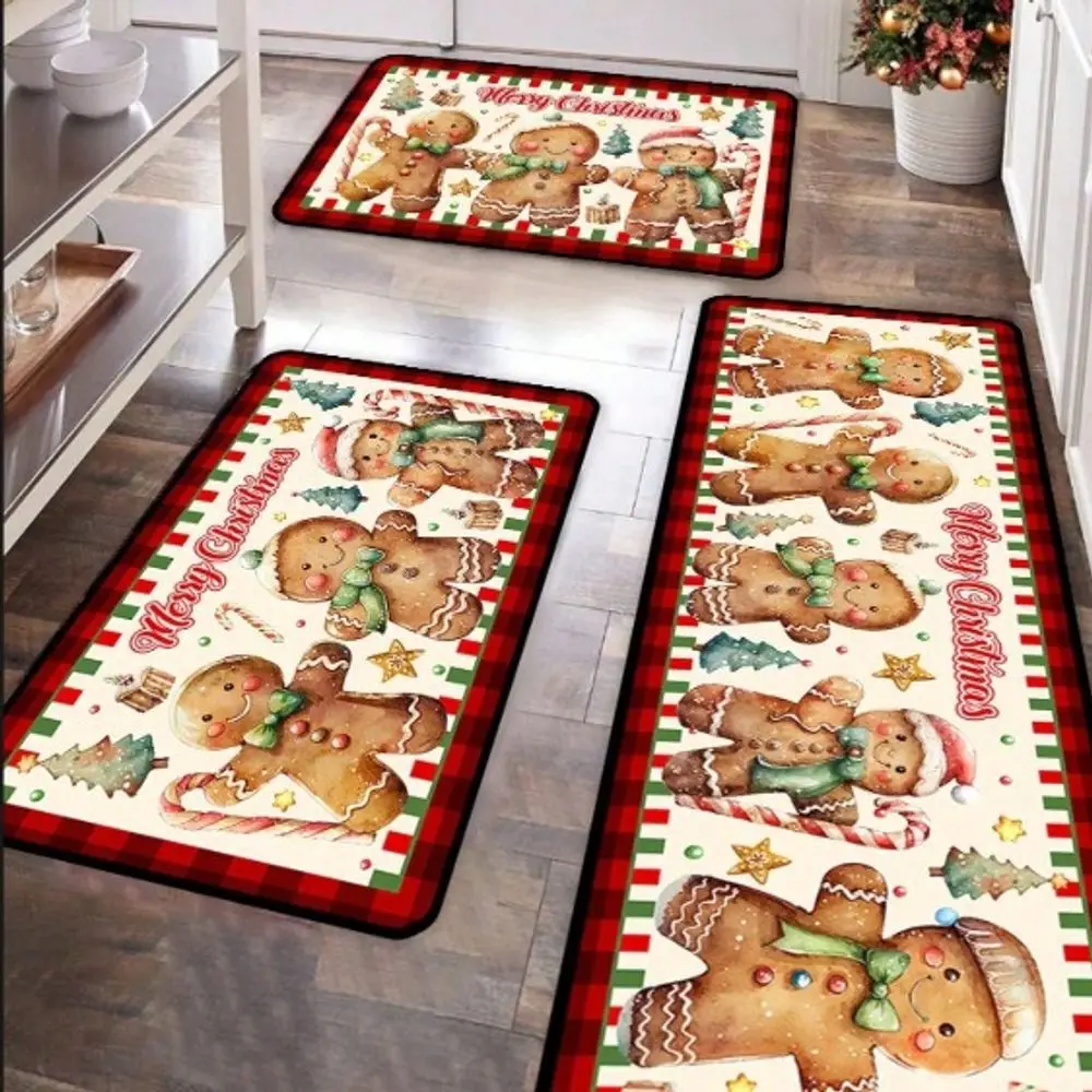 VIKAMA American-Style Christmas Decoration Rug For Kitchen, Water And Oil Absorbent Laundry Room, Easy To Clean Mat Home Decor
