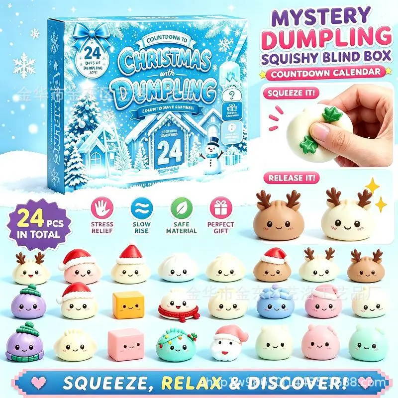 Mochi Squishy Christmas Reindeer Santa Dumpling Advent Calendar Bun Toy Stress Relief Mystery Toy Set Surprise Gift Blind Box