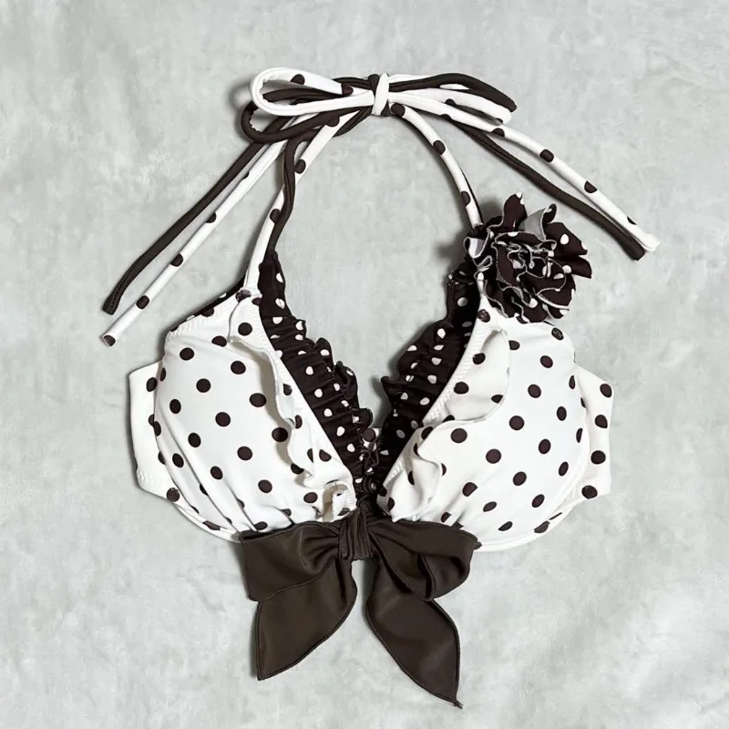 Американский стиль INS, новый милый купальник, летняя мода, сексуальный топ с воротником-халтер в горошек и галстуком-бабочкой, пляжная юбка Y2k, комплекты из трех предметов, 2025 г.