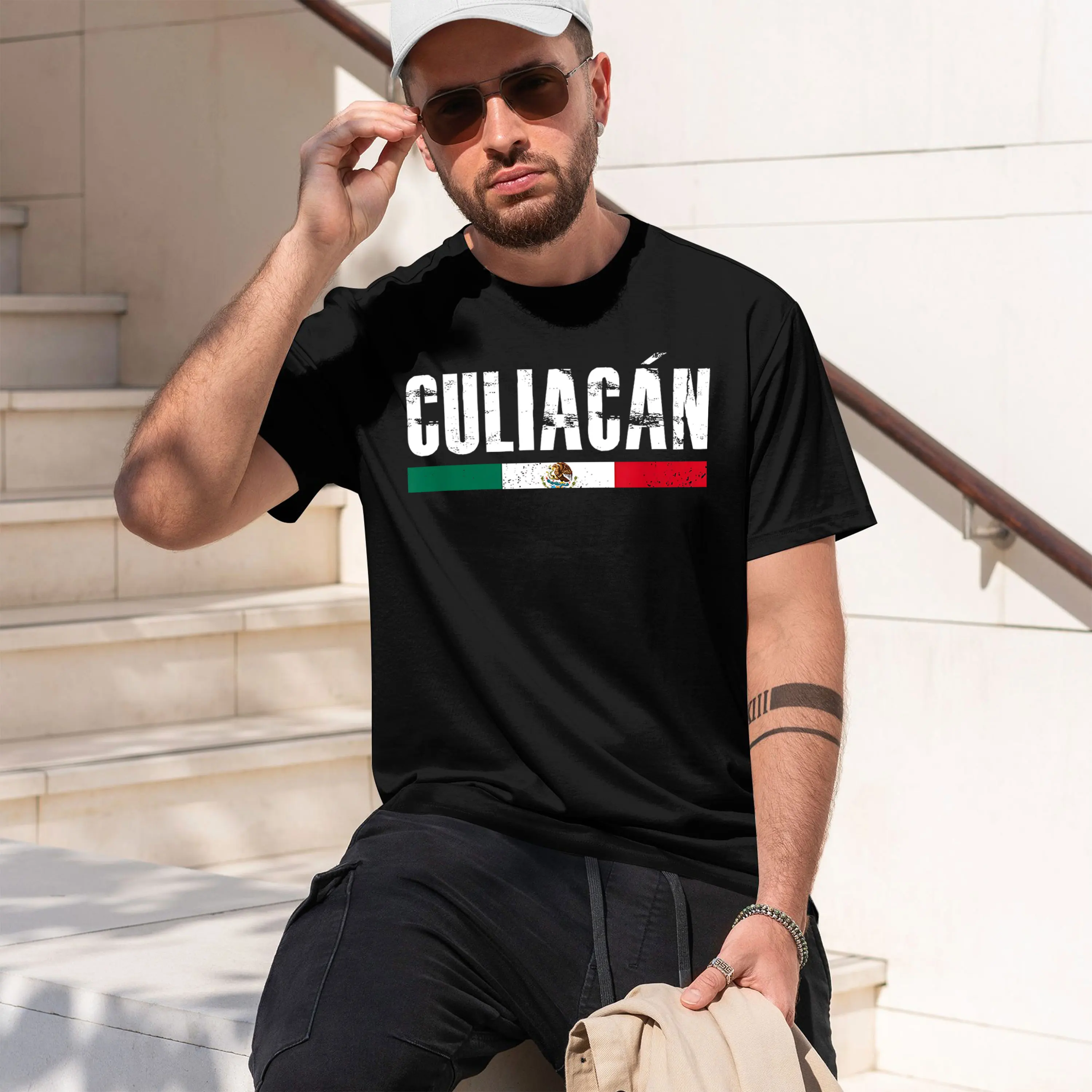 Camiseta de manga corta con cuello redondo para hombre, modelo nuevo 2026, estilo clásico informal, con diseño de la bandera de Culiacán, Sinaloa, México, estilo anime y moda playera.