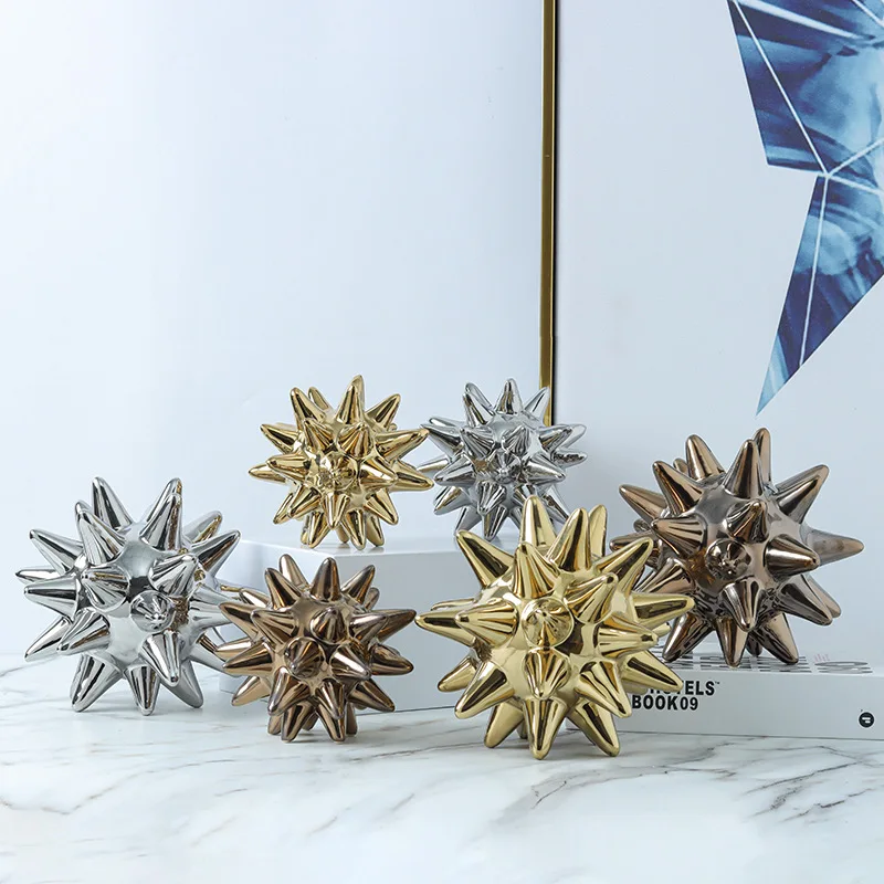 

Vintage Explosion Ball Sea Urchin Shaped Ceramic Crafts Nordic Light Luxury Ornaments Home Living Room Soft Decorations