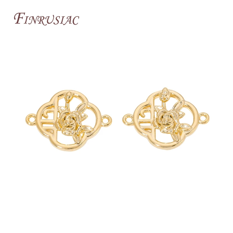 18K Vergoldete DIY Schmuckherstellungszubehörteile, Vintage Hohle Blumen-Rosen-Mehrfachschlaufen-Verbinder, Handgefertigte Ohrring-Anhänger-Verzierungen