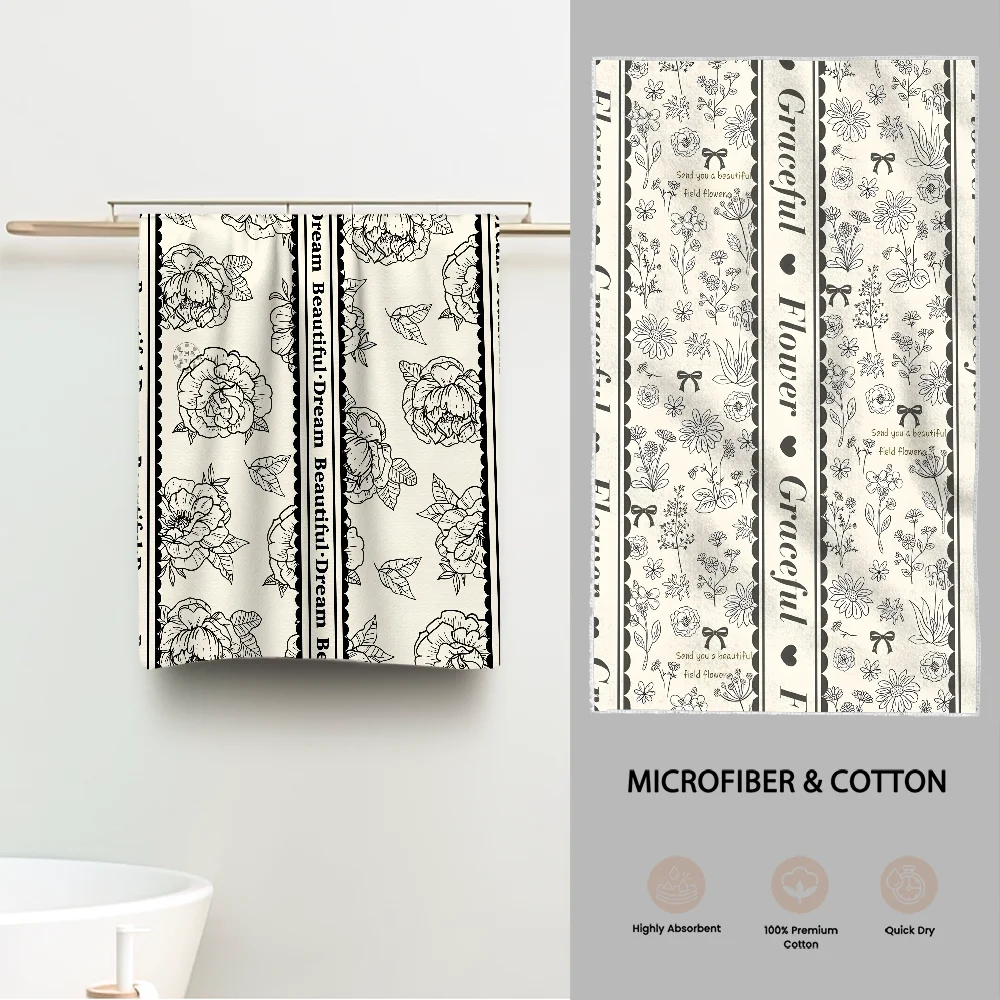 

Retro Flowers Pattern Towel Luxury Bathroom Hand Towels Cotton and Microfiber Back Personalized Gift Towel