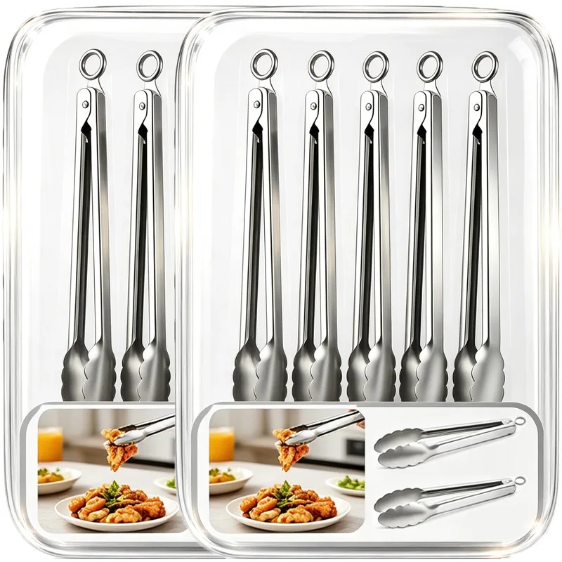 BBQ Grill Tongs Stainless Steel Salad Steak Charcoal Meat Camping Barbecue Kitchen Frying Food Clips Clamp Serving Clip
