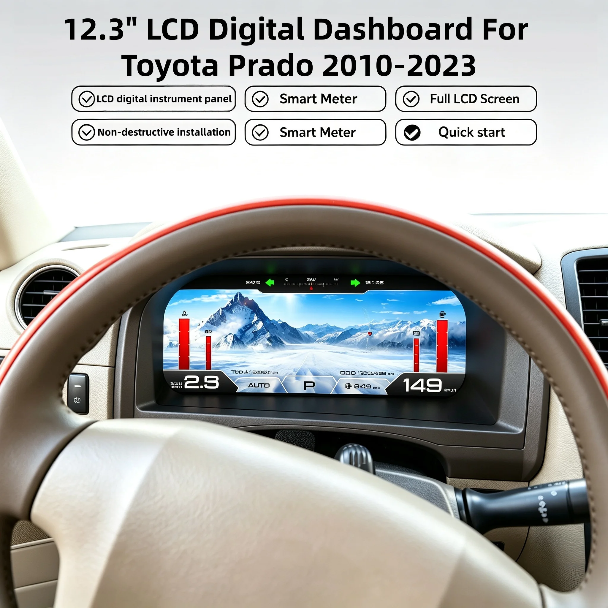 12.3“ Car LCD Digital Cluster For Toyota Prado 2010-2017 2018-2023 Dashboard Virtual Cockpit Instrument Auto Speed Meter Screen