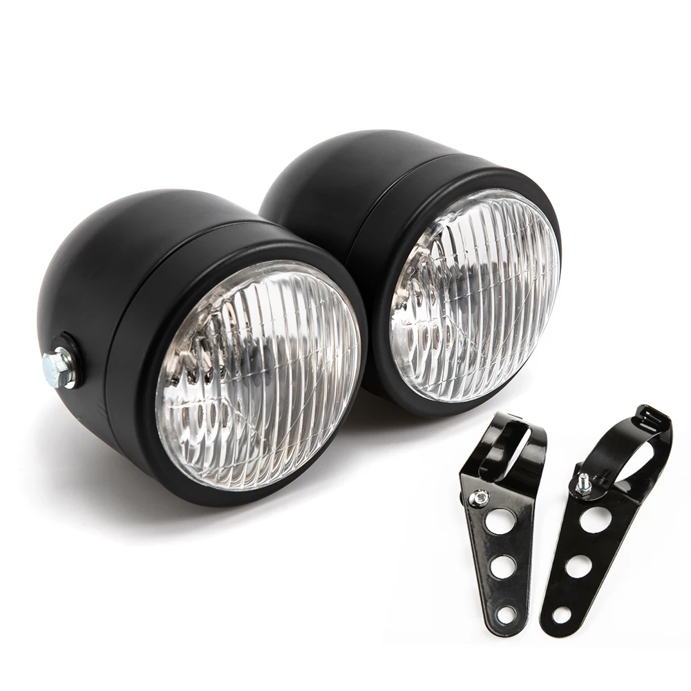 Podwójny reflektor motocyklowy Cafe Racer podwójny reflektor uchwyt mocujący światło rowerowe podwójny przedni lampa czołowa do Harley Bobber Softail