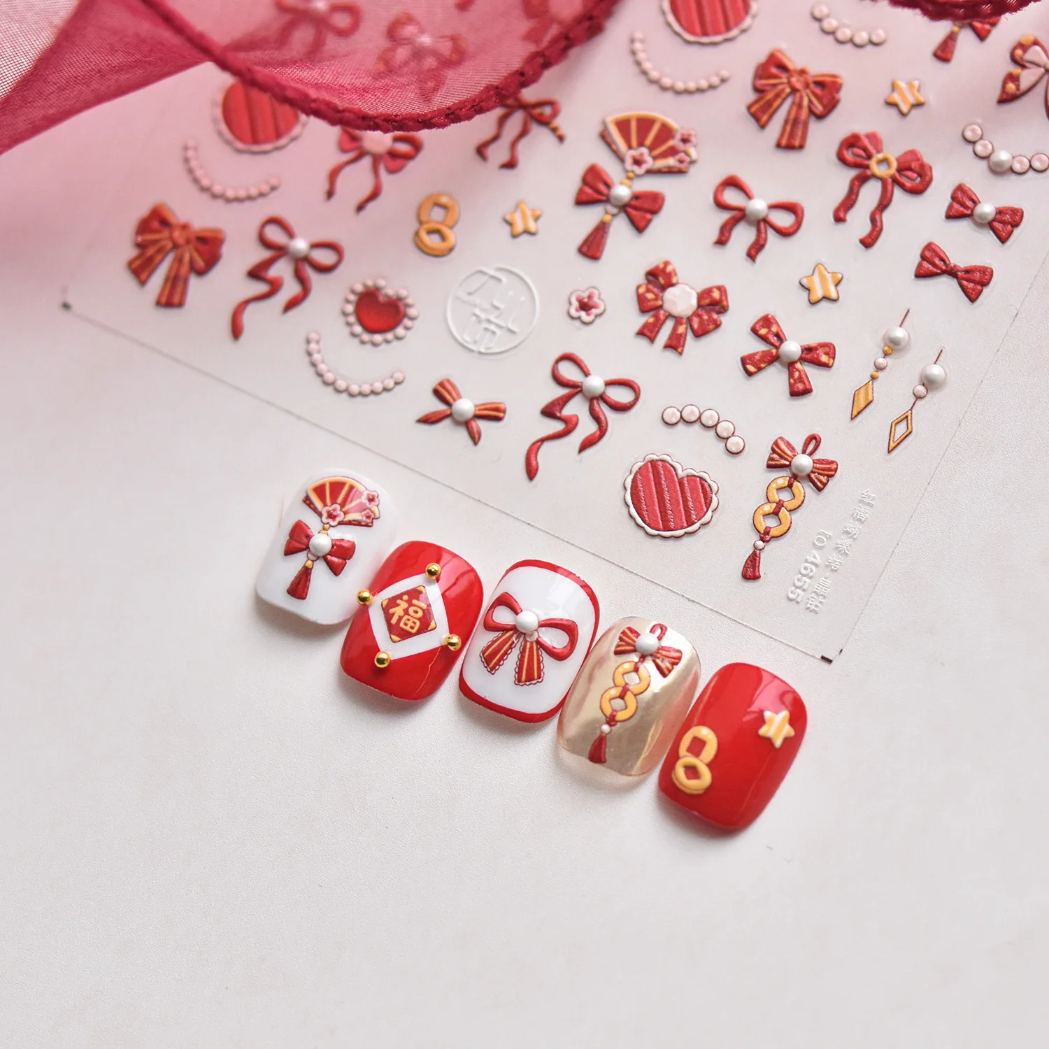 1 Sheet Nail Stickers High Quality Good Fortune Red Bow Tie Love Design Crystal Diamond Sticker Nail Art Decoration T-4655