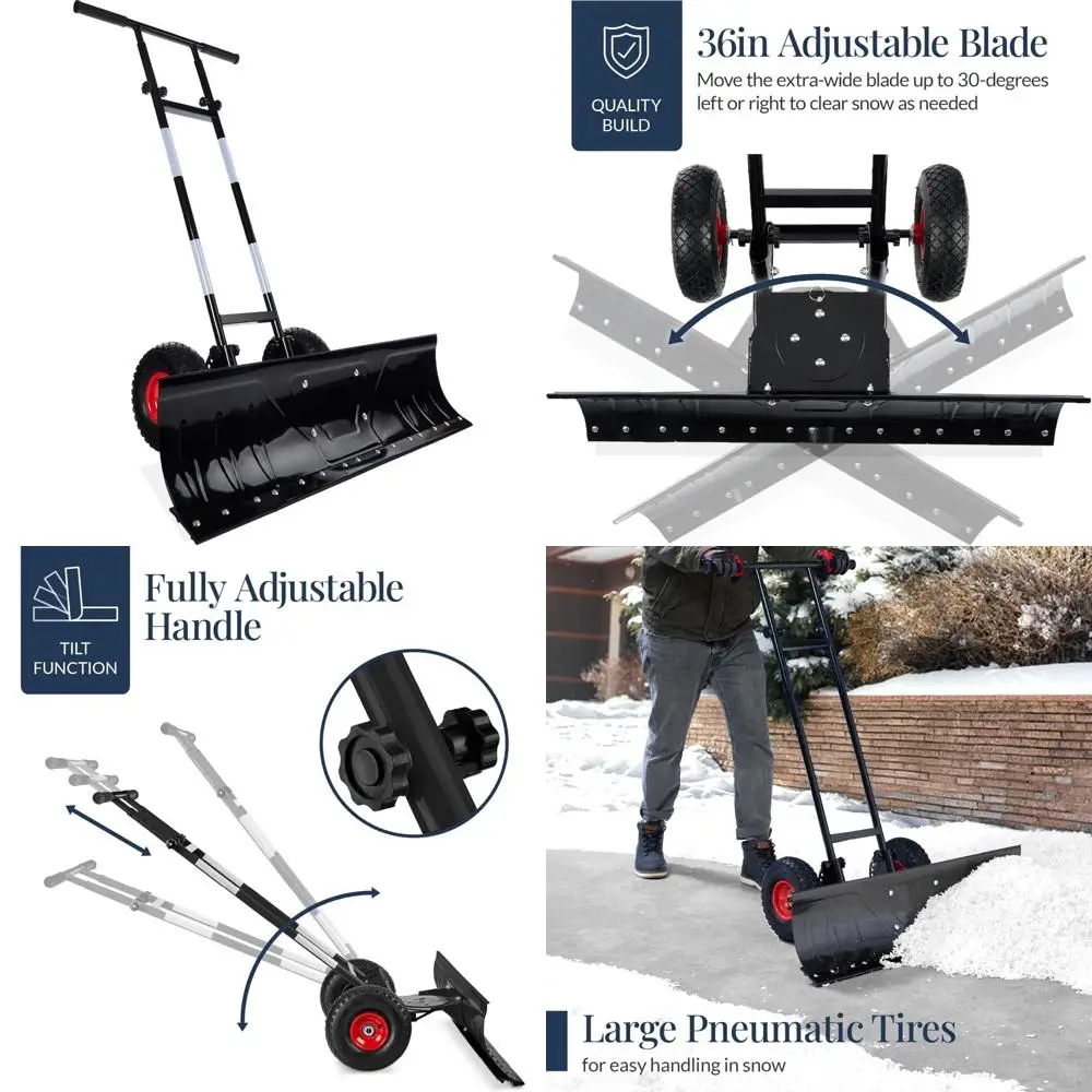 

Сверхмощный оцинкованный снежный толкатель с 36-дюймовым лезвием, регулируемой ручкой и колесами для эффективного удаления снега