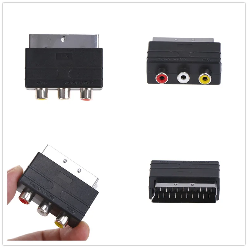 

1Pcs Scart to 3 RCA S-Video Adapter Composite RCA Phono Adaptor Converter AV TV Audio For Video DVD Recorder TV Projector