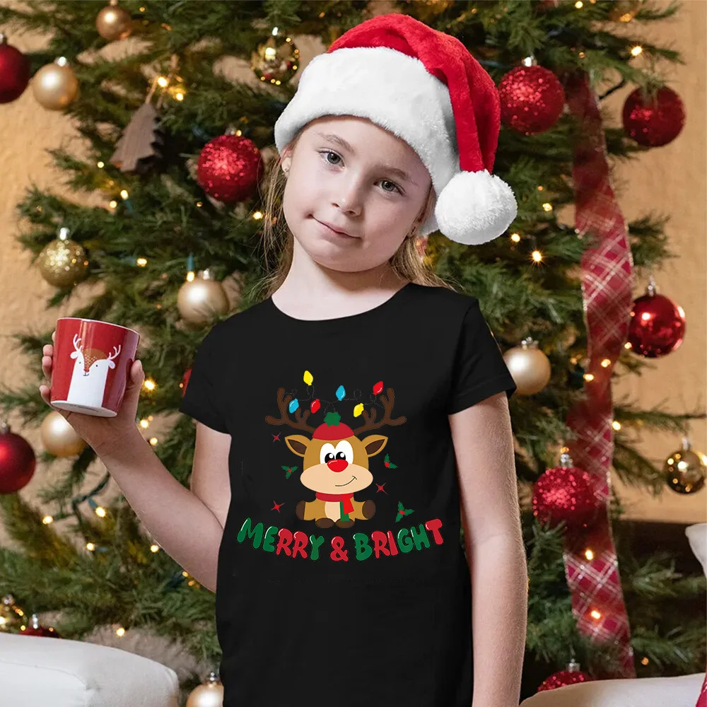Merry Christmas Print Kids Shirts Christmas Party Boys Girls Outfit Winter Holiday Child T-shirt Xmas Tops